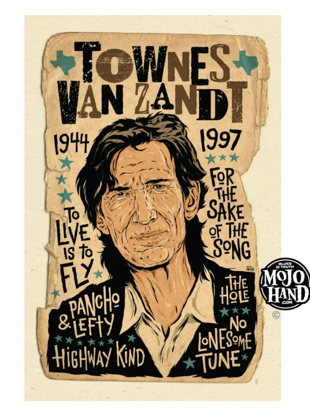 Townes Van Zandt tribute art print -12